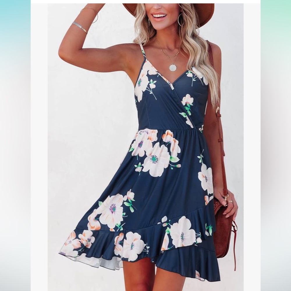 ULTRANICE Womens Summer Floral Casual Ruffle Dress Small
